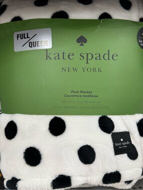 kate spade New York Plush Dot Blanket - White with Black Dots